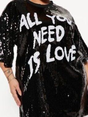 Sequin Mini Dress – “All You Need Is Love” Graphic | Size 2XL - HS0330